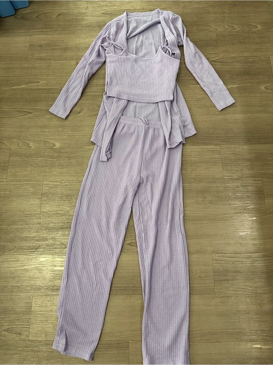 SHEIN Pants - SHEIN Lavender Ribbed Straight-Leg Lounge Pants Set
